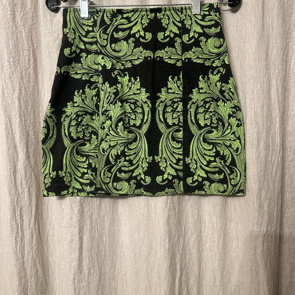 Vintage Mariposa Black Green Baroque Mini Skirt